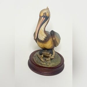 Andrea by Sadek Brown Pelican Figurine #6721 with Wood Base 6" Vintage Figure